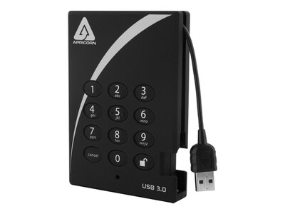 Apricorn 500GB AES-XTS Padlock Secure USB 3.0 External Hard Drive w  256-bit Encryption, A25-3PL256-500, 13741625, Hard Drives - External