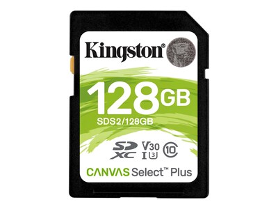 Kingston 128GB Canvas Select Plus SDXC Flash Memory Card, Class 10, SDS2/128GB, 37691159, Memory - Flash