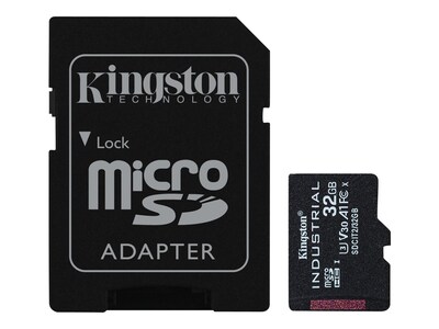 Kingston 32GB Industrial MicroSDHC UHS-I V30 A1 Card with SD Adapter, Class 10, SDCIT2/32GB, 41306068, Memory - Flash
