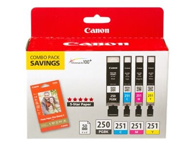 Canon PGI-250 CLI-251 4 Color Combo Pack, 6497B004, 15901231, Ink Cartridges & Ink Refill Kits - OEM