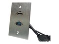 Comprehensive HDMI and USB-A 3.0 Pass Thru Single Gang Aluminum Wallplate w  Pigtail, WPPT-HD-U3A-AC, 41400628, Premise Wiring Equipment