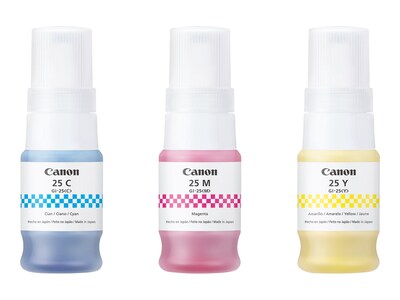 Canon GI-25 Cyan, Magenta & Yellow Ink Bottle Value Pack, 6277C002, 41709196, Ink Cartridges & Ink Refill Kits - OEM