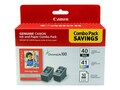 Canon Black PG-40, Color CLI-41 & 4 x 6 Glossy Photo Paper Combo Pack, 0615B009, 6821141, Paper, Labels & Other Print Media