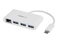 StarTech.com 3-Port USB 3.0 Type C (USB-C) to 3x USB-A Hub with Gigabit Ethernet, White, HB30C3A1GEA, 33426201, USB & Firewire Hubs