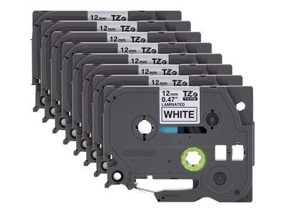 Brother 0.47 x 26.2' TZe-231 Black Print on White Laminated Label Tape for P-touch Label Maker (8 pack), TZE2318PKB, 41709840, Paper, Labels & Other Print Media