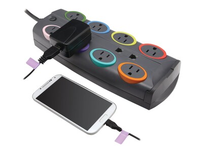 Kensington SmartSockets Standard Surge Protector, 2490 Joules, (8) Outlets, 8ft Cord, Phone Line Protection, K62690NA, 18017450, Surge Suppressors Kensington SmartSockets Standard Surge Protector, 2490 Joules, (8) Outlets, 8ft Cord, Phone Line Protection, K62690NA, 18017450, Surge Suppressors