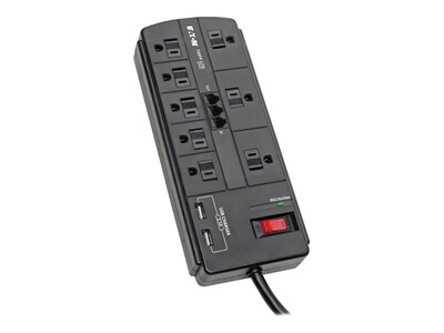 Tripp Lite 1200J (8) Outlet Surge Protector w  2 USB Ports (2.1A Shared), Tel Modem, 8 ft. Cord, Black, TLP88TUSBB, 36234247, Surge Suppressors