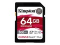 Kingston 64GB Canvas React Plus UHS-II U3 SDXC Card, Class 10, SDR2/64GB, 41427143, Memory - Flash