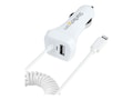 StarTech.com 12W 2-Port Lightning Car Charger w  Coiled Cable, White, 1m, USBLT2PCARW2, 41562107, Automobile/Airline Power Adapters