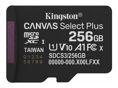Kingston 256GB Canvas Select Plus UHS-I MicroSD Card, Class 10, SDCS3/256GBSP , 42014482, Memory - Flash Kingston 256GB Canvas Select Plus UHS-I MicroSD Card, Class 10, SDCS3/256GBSP , 42014482, Memory - Flash