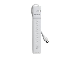 Belkin 7-Outlet 2320J Right Angle Plug Surge Protector w  6ft Cord - Tel Prot - White , BE107200-06, 7074934, Surge Suppressors