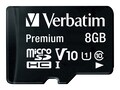 Verbatim 8GB microSDHC Flash Memory Card with Adapter, Class 10, 44081, 19696167, Memory - Flash