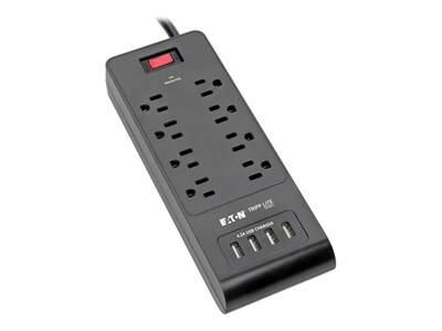 Tripp Lite 1800J (8) Outlet Surge Protector w 4 USB Ports (4.2A Shared), 6 ft. Cord, Black, TLP864USBB, 36206553, Surge Suppressors Tripp Lite 1800J (8) Outlet Surge Protector w 4 USB Ports (4.2A Shared), 6 ft. Cord, Black, TLP864USBB, 36206553, Surge Suppressors