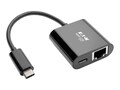 Tripp Lite USB-C to Gigabit Network Adapter with USB-C PD Charging, Thunderbolt 3, Black, U436-06N-GB-C, 35029575, Adapters & Port Converters