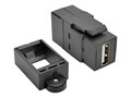 Tripp Lite USB 2.0 Type A F F All-in-One Keystone Panel Mount Coupler, Black, U060-000-KP-BK, 32314493, Cable Accessories