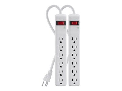 Belkin 6-Outlet 200J Straight Plug Surge Protector w  2ft Cord, On-Off Switch - White (2-pack), F5C048-2, 14661758, Surge Suppressors