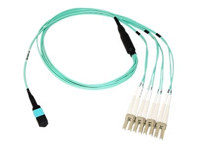 Axiom MPO to 4x LC 50 125 OM3 Fiber Optic Breakout Cable, 20m