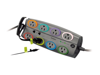 Kensington Smartsockets Premium Adapter (8) Outlets 8ft Cord 3090 Joules, Phone Line Protection, K62691NA, 18017468, Surge Suppressors