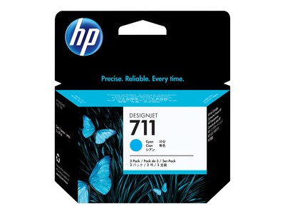 HP 711 (CZ134A) 29-ml Cyan Original Ink Cartridges (3-pack), CZ134A, 14736502, Ink Cartridges & Ink Refill Kits - OEM