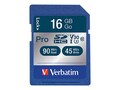 Verbatim 16GB Pro 600X UHS-I V30 U3 SDHC Memory Card, Class 10, 98046, 41058747, Memory - Flash