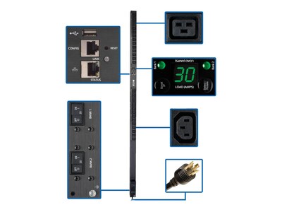 Tripp Lite Monitored Vertical PDU 5.8kW 208 240V 30A, L6-30P Input, (20) C13 (4) C19 Outlets, LX Platform, PDUMNV30HVLX, 34506384, Power Distribution Units