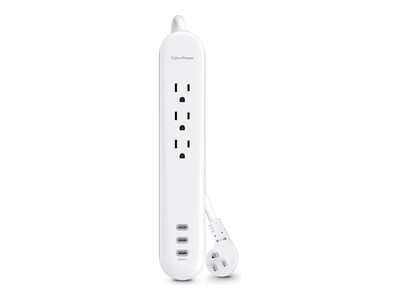 CyberPower 3-Outlet NEMA 5-15R Surge Suppressor w  3x USB-C and 4ft Cord, White, P304UC3                       , 42095554, Surge Suppressors