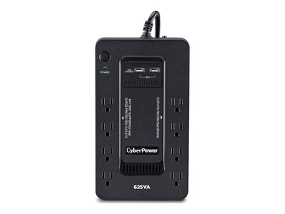 CyberPower 625VA 360W Standby UPS, 5-15P Input, (8) 5-15R Outlets, USB, Compact (ST625U), ST625U, 36003481, Battery Backup/UPS