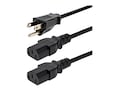 StarTech.com NEMA 5-15P to 2x C13 18AWG Y Splitter Computer Power Cable, 6ft, PXT101Y, 5182413, Power Cords