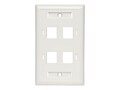 Tripp Lite 4-Port Quad Outlet RJ45 Universal Keystone Jack Face Plate, TAA, N042-001-04-WH, 14563390, Premise Wiring Equipment