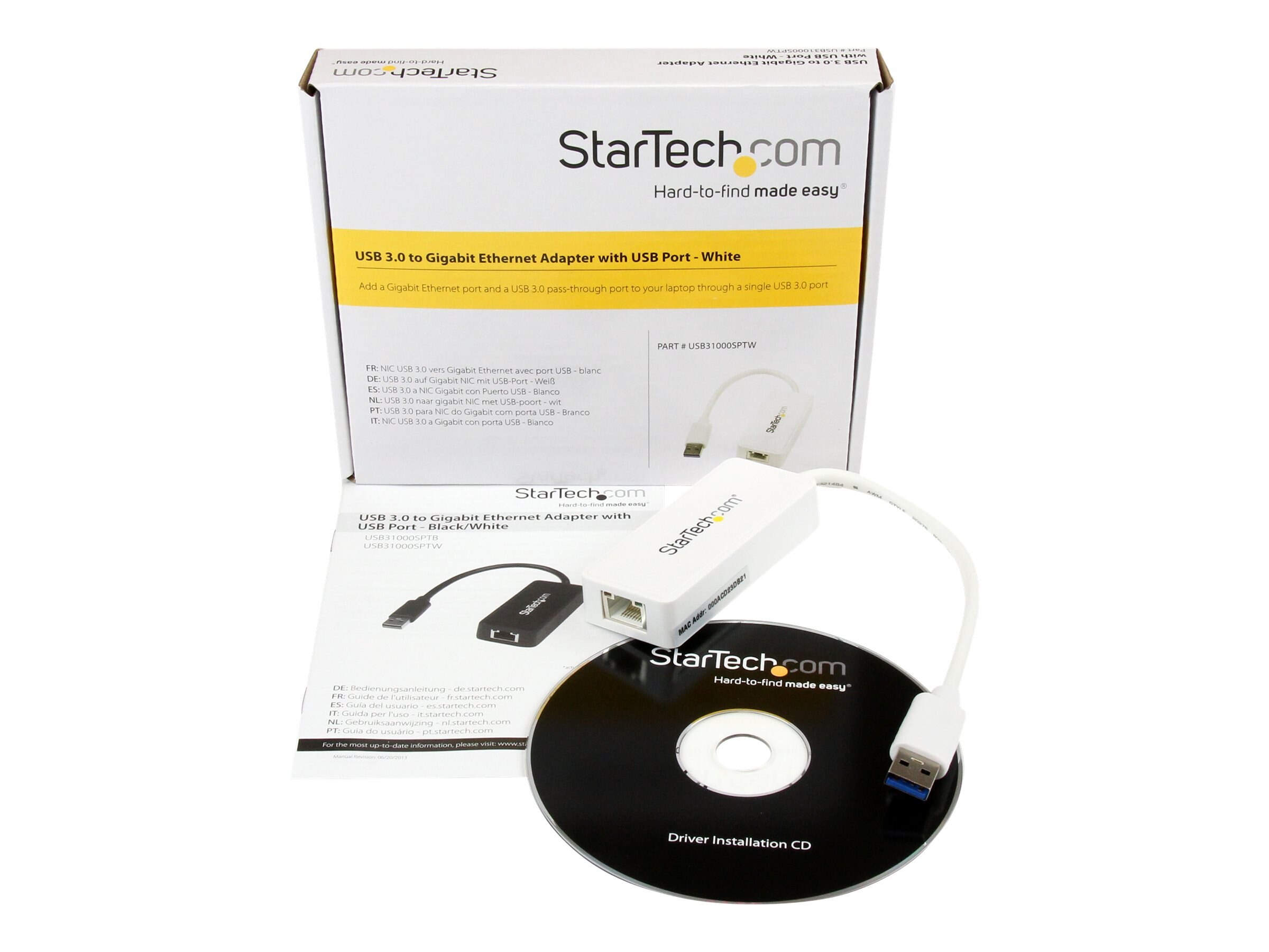 StarTech.com USB 3.0 Ethernet Adapter NIC with USB Port - White  (USB31000SPTW)