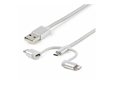 StarTech.com MFi Certified USB-A to Lightning USB-C Micro-USB Braided Nylon Charging Cable, Silver, 6ft, LTCUB6GR                      , 41839375, Cables