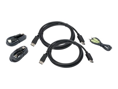 IOGEAR Dual View DisplayPort USB KVM Cable Kit with Audio, 6ft, G2L9202UTAA3, 35647120, Cables