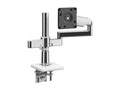 Humanscale M Flex w  M2.1 Monitor Arm, Dual Arm Bracket, Two-Piece Clamp Mount, Polished Aluminum w  White Trim, X21TBW, 41769400, Stands & Mounts - Desktop Monitors