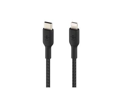 Belkin 30W 480Mbps USB-C to Lightning M M Braided Nylon Cable, Black, 1m, CAA004BT1MBK, 38328159, Cables