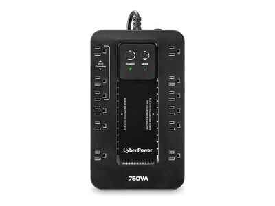 CyberPower Eco Series 750VA 450W Simulated Sine Wave Standby Tower UPS (12) Outlets (EC750G), EC750G, 15905700, Battery Backup/UPS