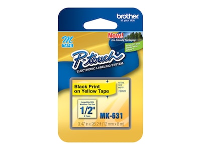 Brother 0.47 x 26.2' Black on Yellow Non-Laminated Tape for P-touch, MK631, 41044234, Paper, Labels & Other Print Media Brother 0.47 x 26.2' Black on Yellow Non-Laminated Tape for P-touch, MK631, 41044234, Paper, Labels & Other Print Media