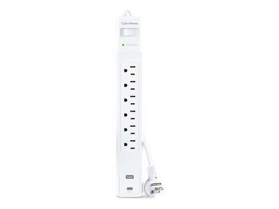 CyberPower 6-Outlet NEMA 5-15R Surge Strip With USB-A and USB-C - White, CSP604UCW                     , 42075704, Surge Suppressors