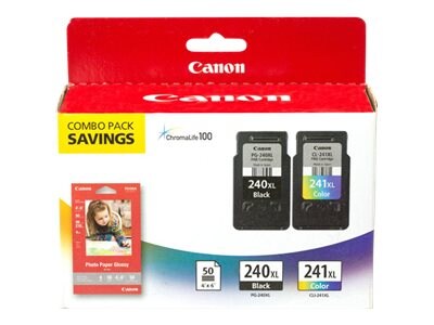 Canon PG-240XL Pigment Black & CL-241XL Color Ink Cartridges w   4 x 6 GP-502 Photo Paper (50 Sheets), 5206B005, 13688625, Ink Cartridges & Ink Refill Kits - OEM