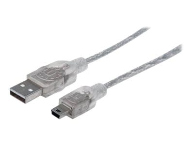 Manhattan USB 2.0 Type-A Male To USB Mini-B Male Cable, Silver, (333412)