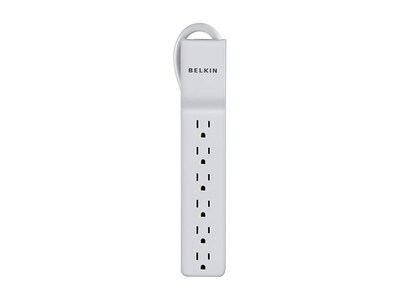 Belkin 6-Outlet 555J Straight Plug Surge Protector w  2.5ft Cord - White , BE106000-2.5, 7083241, Surge Suppressors