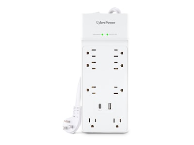 CyberPower Home and Office Surge Protector w 8x NEMA 5-15R, USB-A, USB-C, 6ft Cord, White, CSP806UC18W, 42139825, Surge Suppressors CyberPower Home and Office Surge Protector w 8x NEMA 5-15R, USB-A, USB-C, 6ft Cord, White, CSP806UC18W, 42139825, Surge Suppressors
