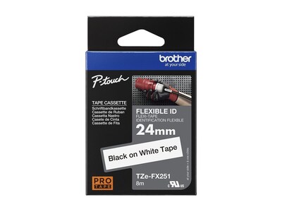 Brother 0.94 x 26.2' TZeFX251 Black on White Flexible ID Tape , TZE-FX251, 13007551, Paper, Labels & Other Print Media