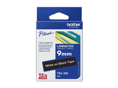 Brother 0.35 x 26.2' TZe325 White on Black Tape for P-Touch 8m, TZE-325, 12427992, Paper, Labels & Other Print Media