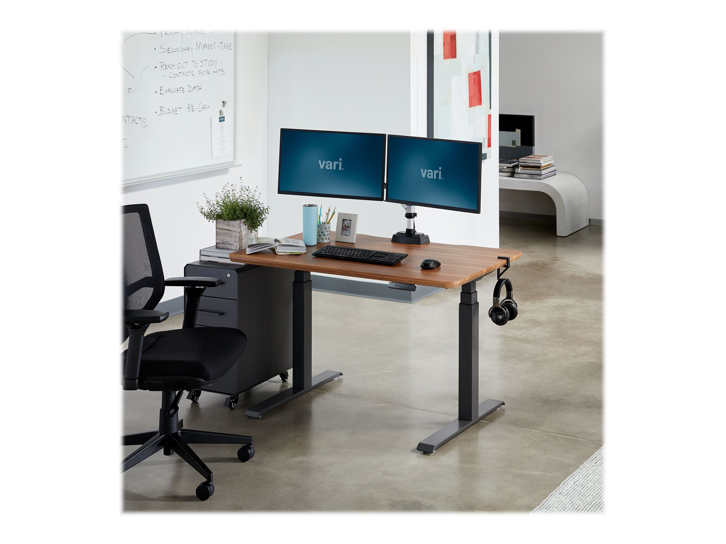 Vari Table 60W Computer Desk, Butcher Block/Slate
