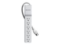 Belkin 6-Outlet 720J Straight Plug Surge Protector w  4ft Cord - White , BE106000-04, 7080251, Surge Suppressors