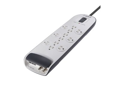 Belkin 12-Outlet 4000J Right Angle Plug Surge Protector w  8ft Cord  - Tel + Coax Prot - White, BV112230-08, 11819361, Surge Suppressors