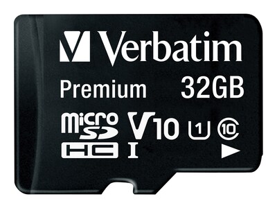 Verbatim 32GB MicroSDHC Flash Memory Card, Class 10 with Adapter, 44083, 16262996, Memory - Flash