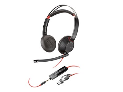 HP Poly Blackwire 5220 Stereo USB-C Headset w  3.5mm Plug & USB-C A Adapter, 8X231A6, 41740712, Headsets (w/ microphone)