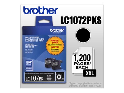 Brother Black LC107BK Innobella Super High Yield (XXL Series) Black Ink Cartridges for MFC-J4510DW (2-pack), LC1072PKS, 14714792, Ink Cartridges & Ink Refill Kits - OEM