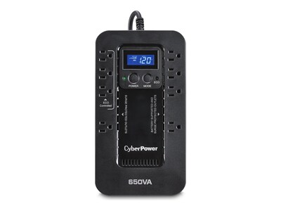 CyberPower Eco LCD Series 650VA 390W Simulated Sine Wave Standby Tower UPS (8) Outlets (EC650LCD), EC650LCD, 15905718, Battery Backup/UPS